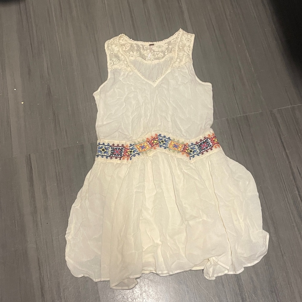 Free People Cream Dress with Colorful Embroidery